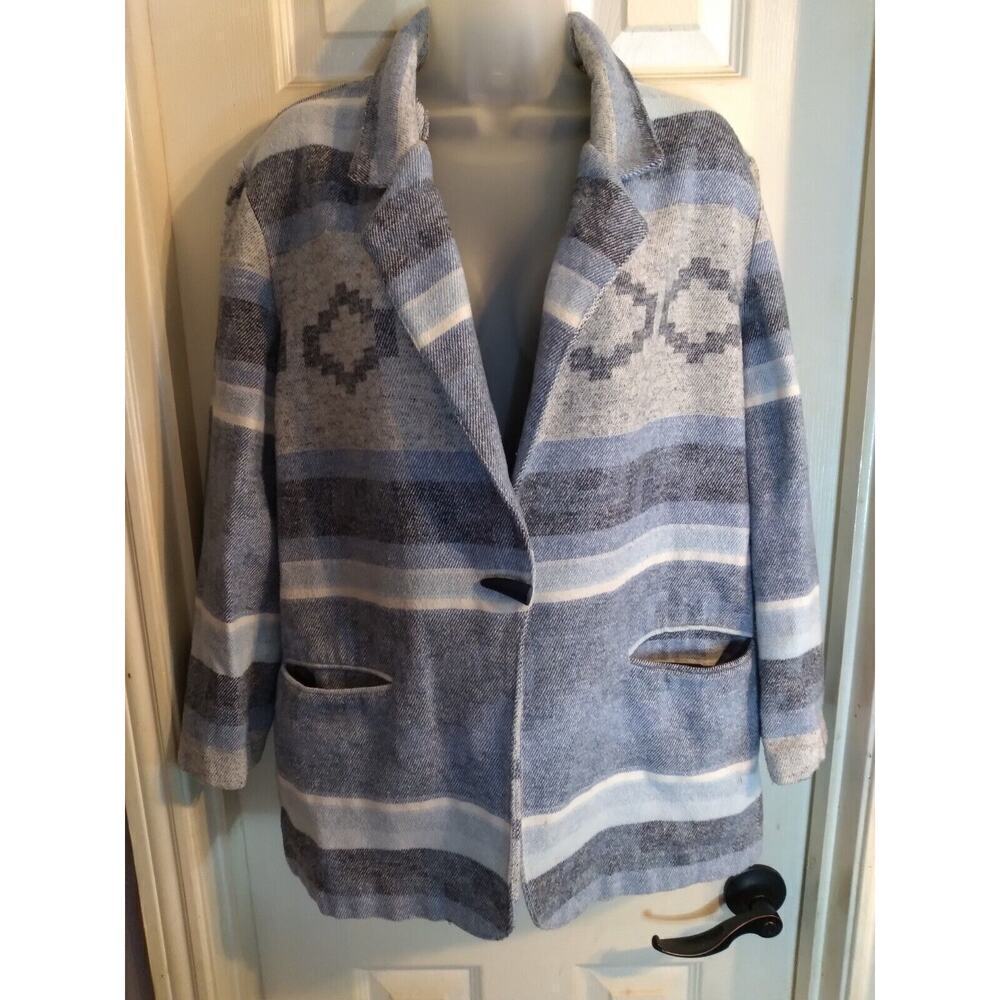 DPNY Jacket Coat Women's Sz M Blue Gray Southwestern Cowgirl Toggle Button Pocke